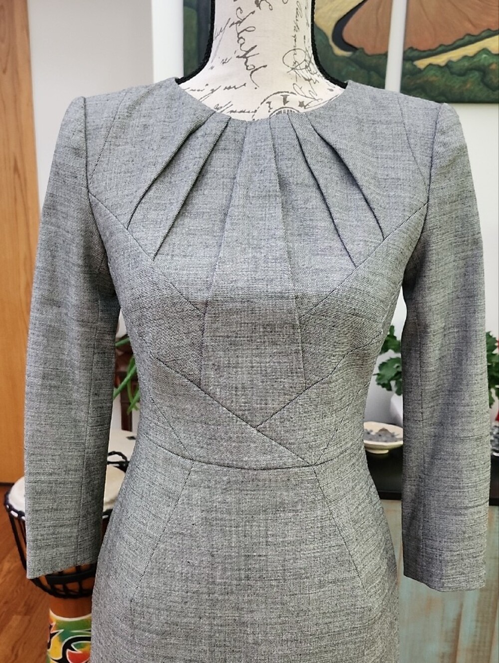 Karen Millen Grey Pleated Neck Tailoered Midi Dress - NWT - Picture 3 of 14